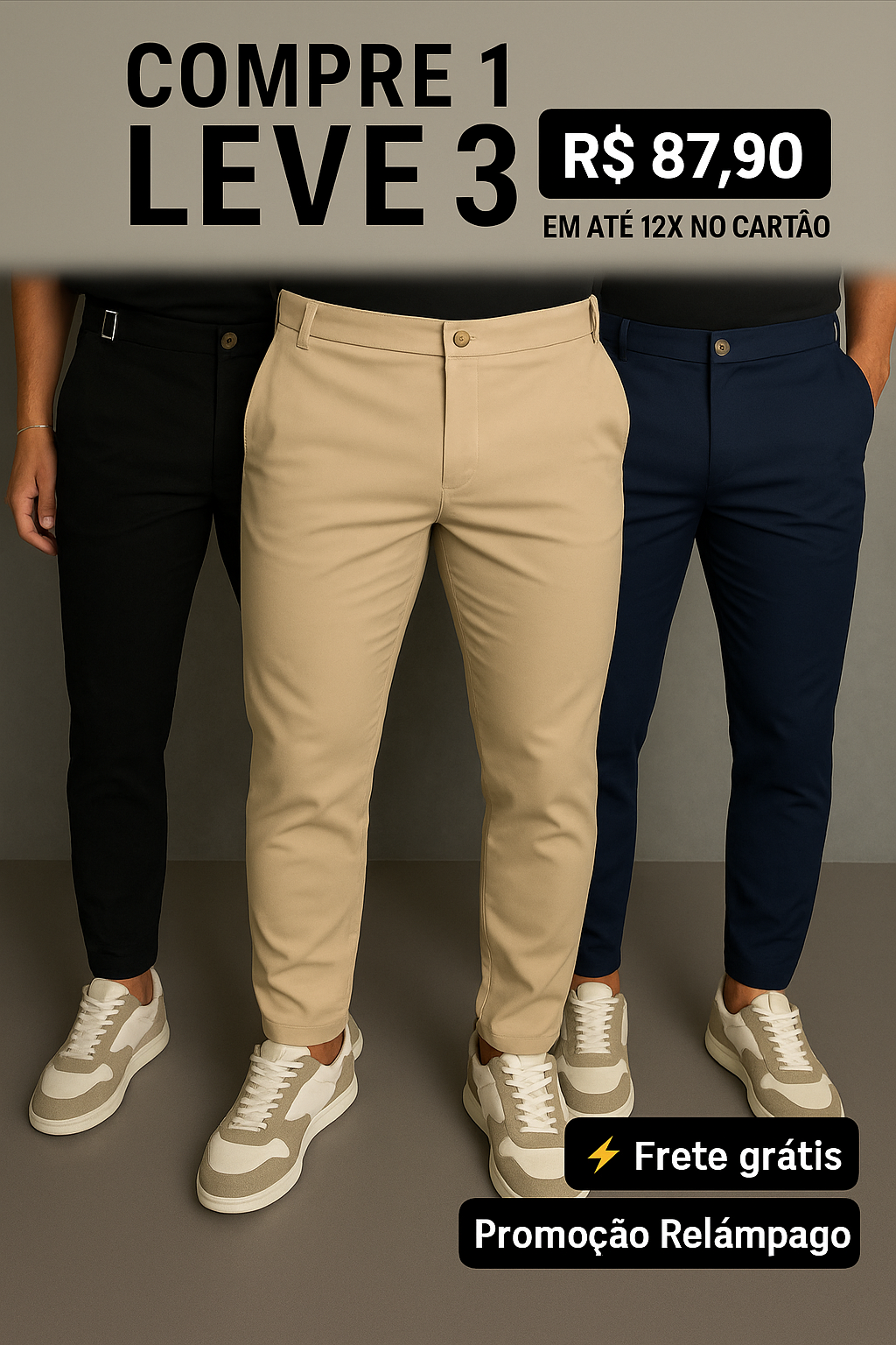 Calça Alfaiataria Masculina Mônaco com Ajuste – Kit com 3 Unidades