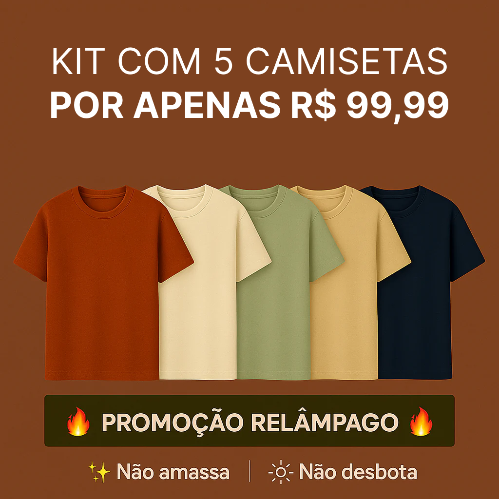 Kit com 5 Camisetas Texturizadas Malha Waffle Milano - Não amassa, não desbota e 0 transparência